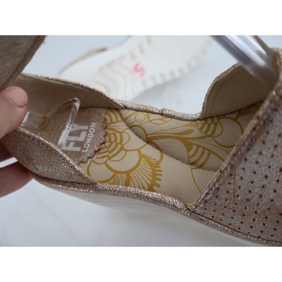 Fly London Women Yake Sandal Size 37 6 Pearl Leather Slingback Wedge Platform - Picture 11 of 13